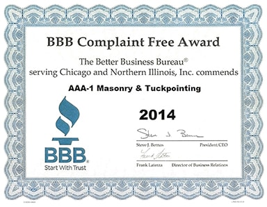 Better Business Bureau Complaint Free Award, 2014