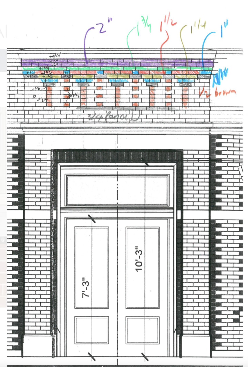 Detailed drawing of masonry designs around front door