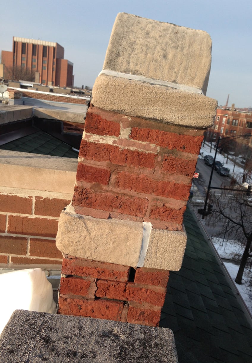 A severely deflected and pitched brick column