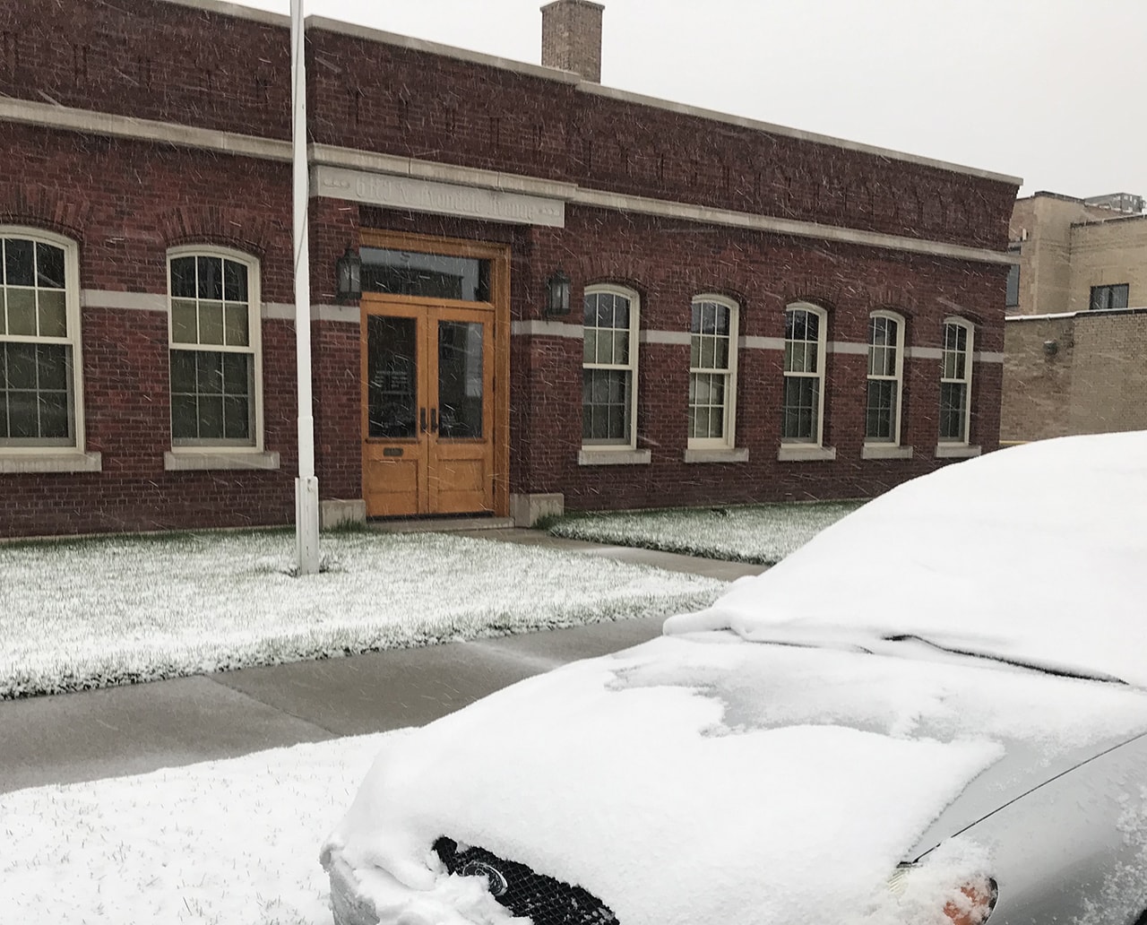 Spring snowfall at the AAA-1 office